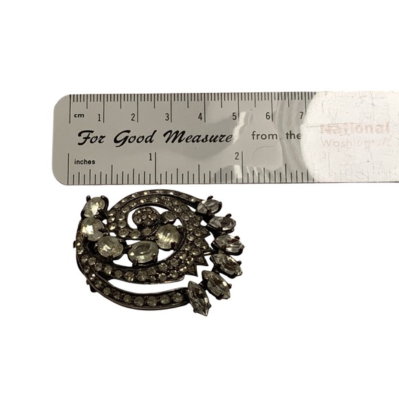 Eisenberg Antique Sterling Silver Swirl Rhinestone Brooch - Fur Pin - Picture 2 of 8